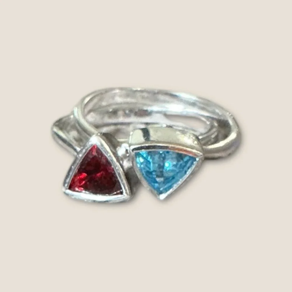 Sterling Silver Triangle Shaped Stones Stackable Rings Size 5.75 - Picture 7 of 7